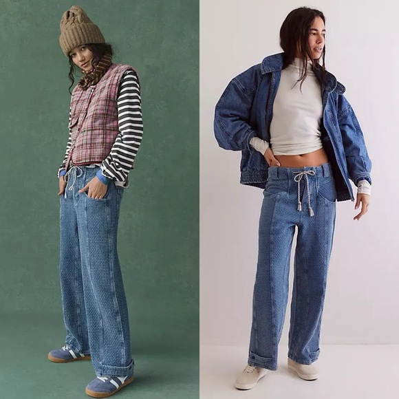 Free People Pants - NWT Free People Washed Away Pull On Boyfriend Jeans Waffle Knit